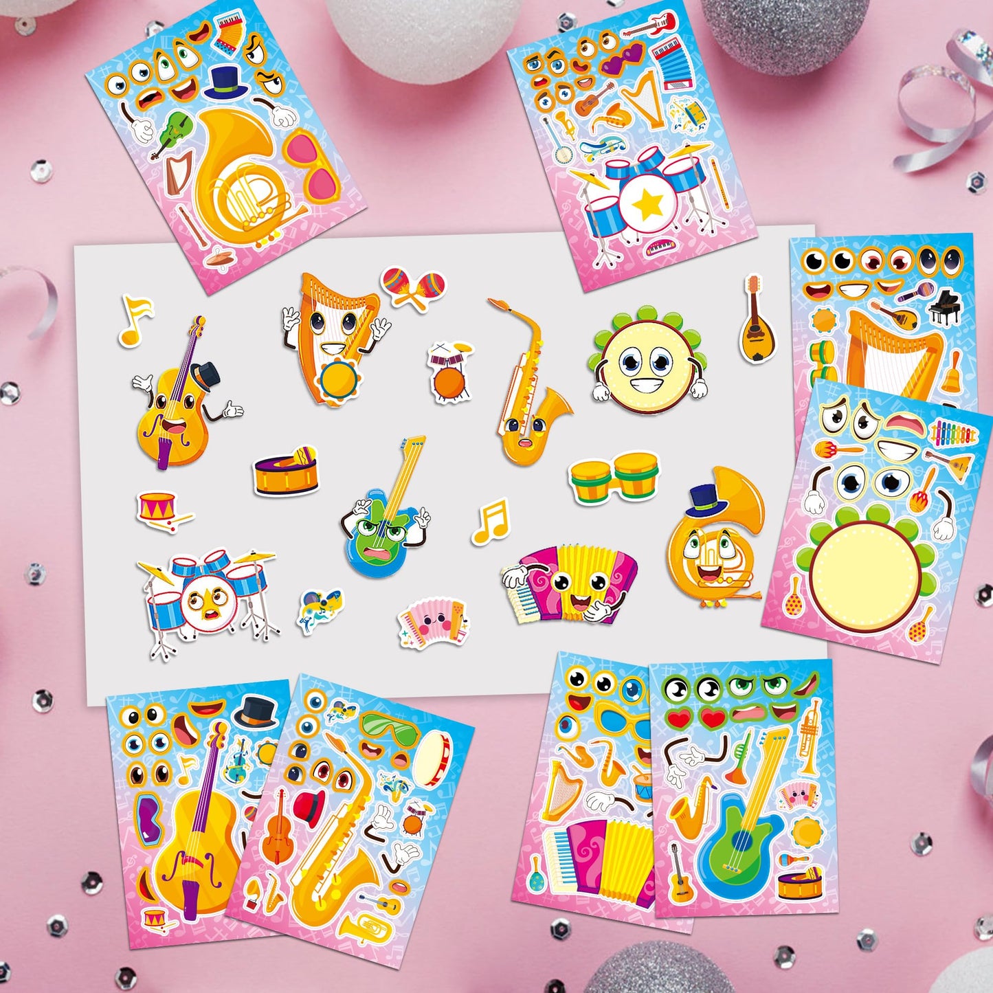 Dorgua Make-a-Face Instrument Stickers — 24 Sheets DIY Music Decor
