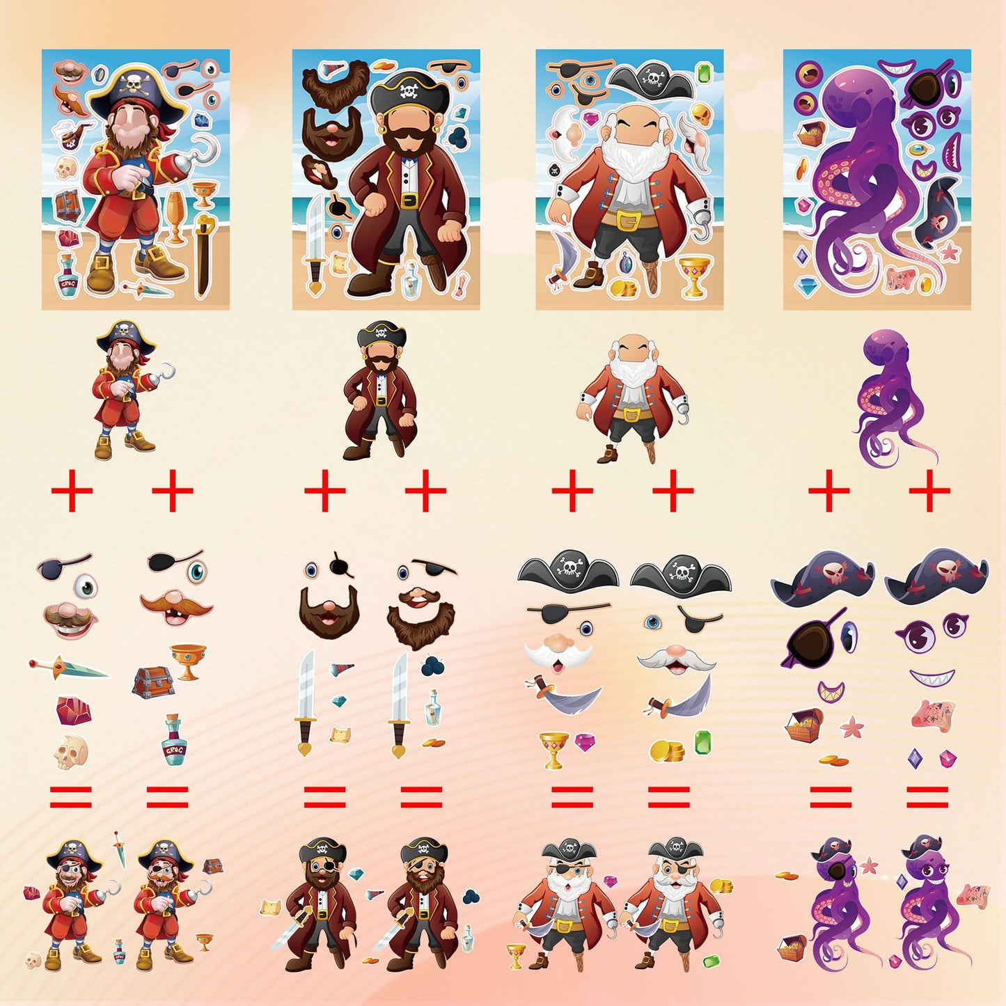 Dorgua 24 Sheets Pirate Make-a-Face Stickers – DIY Pirate Party & Classroom Decor