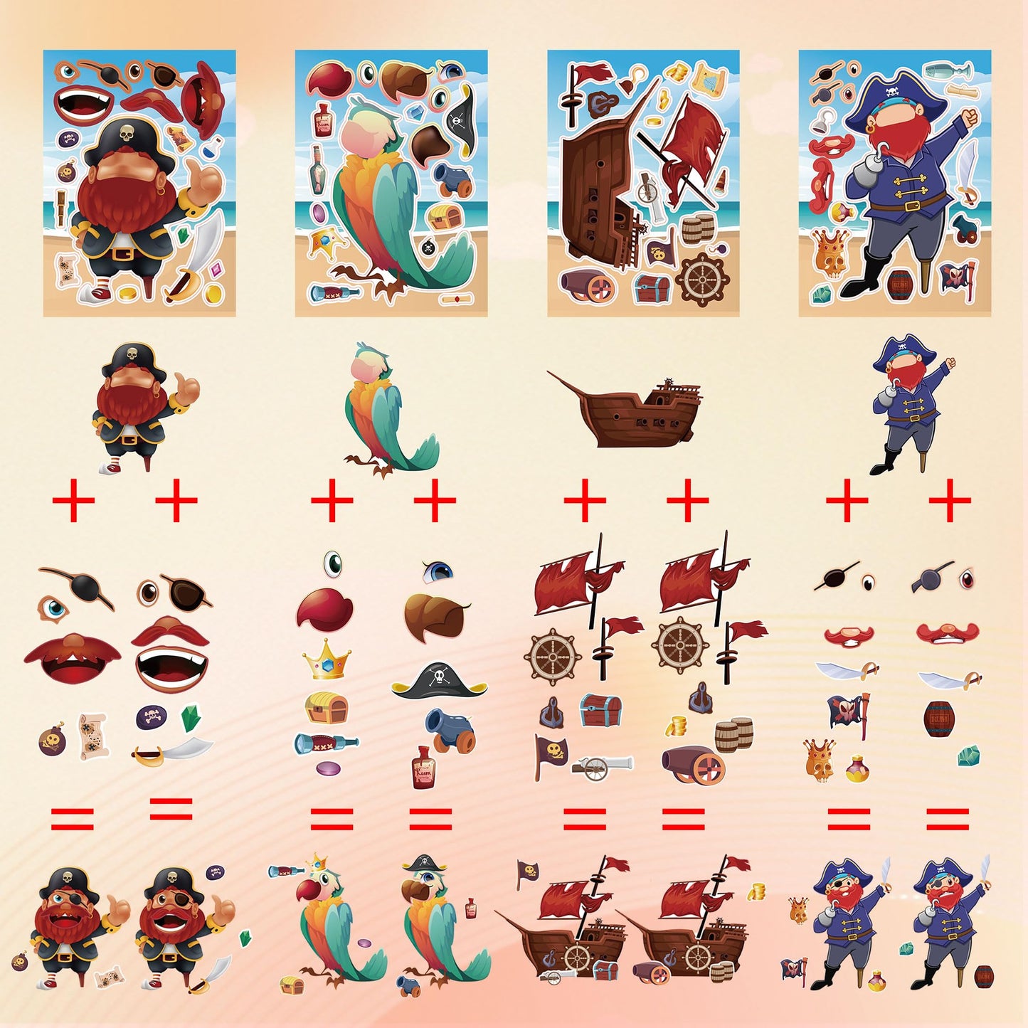 Dorgua 24 Sheets Pirate Make-a-Face Stickers – DIY Pirate Party & Classroom Decor