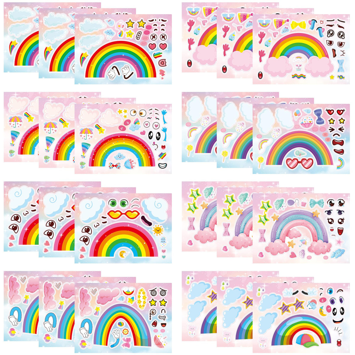 Dorgua Rainbow Make a Face Stikers – 24 Sheets, 8 Designs for DIY Party & Classroom Decor