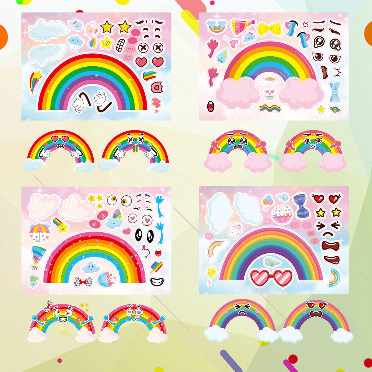 Dorgua Rainbow Make a Face Stikers – 24 Sheets, 8 Designs for DIY Party & Classroom Decor