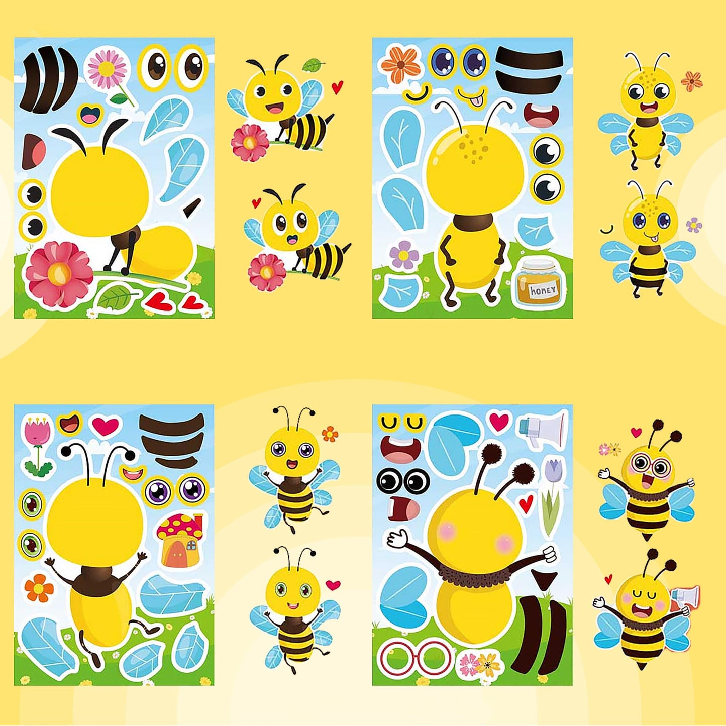 Dorgua Bee Make a Face Stickers – 24 Sheets Mix & Match DIY Bee Decor