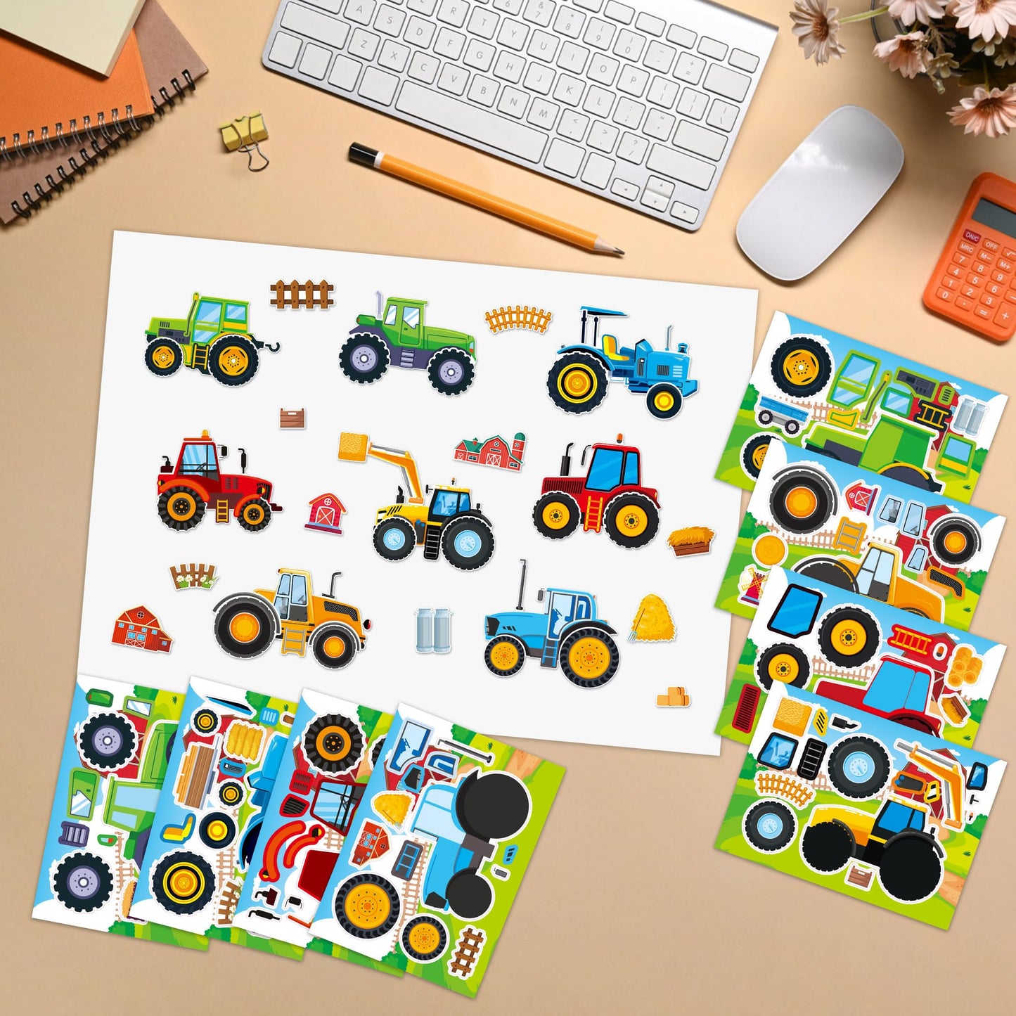 Dorgua 24PCS Farm Tractor Make-a-Face Stickers | DIY Crafts & Party Decor