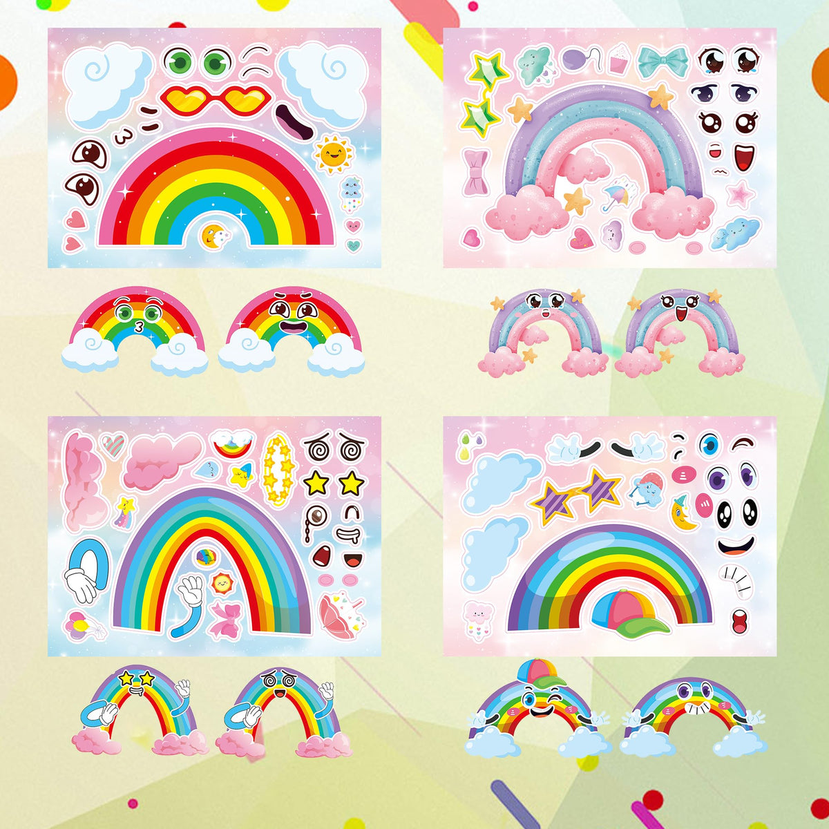 Dorgua Rainbow Make a Face Stikers – 24 Sheets, 8 Designs for DIY Party & Classroom Decor