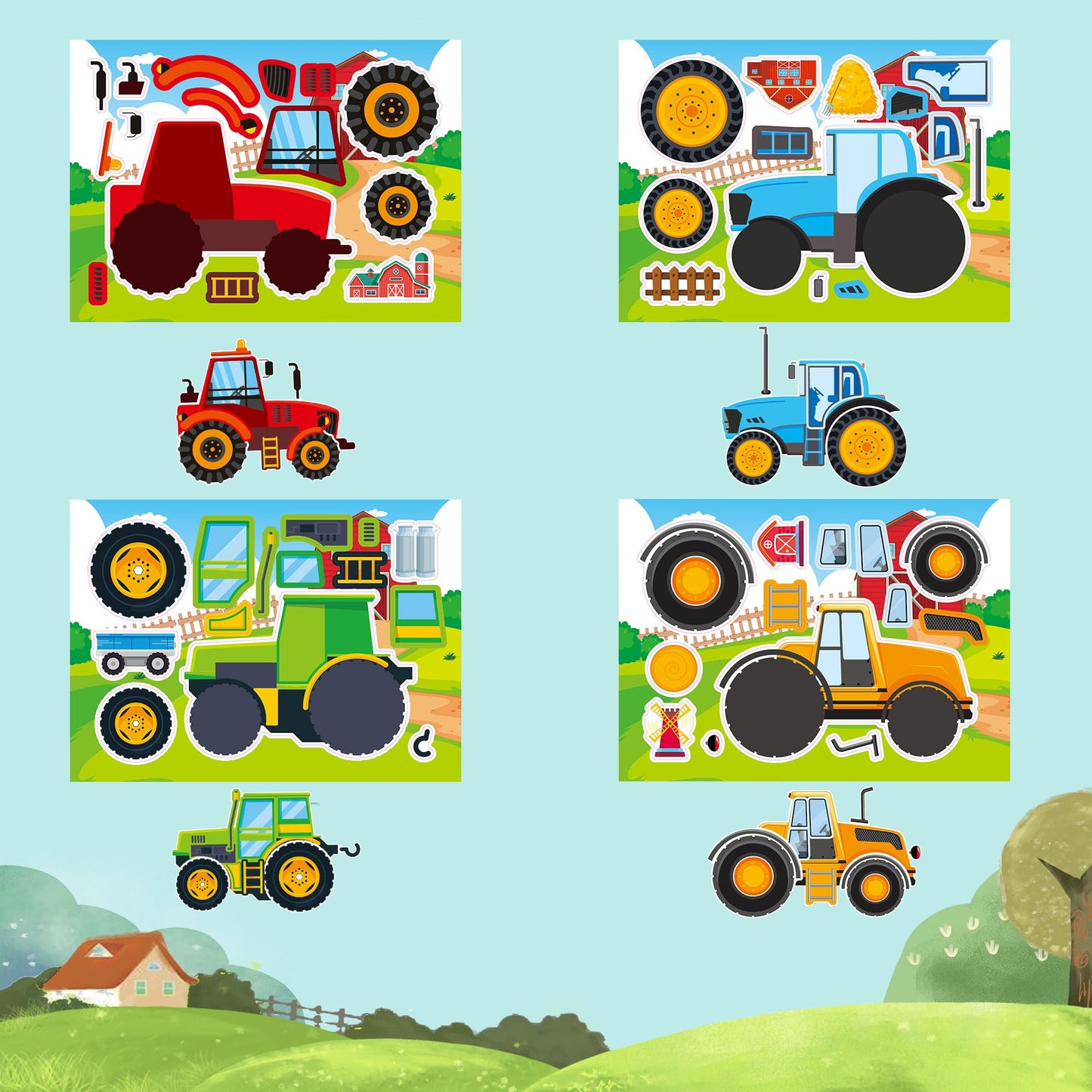 Dorgua 24PCS Farm Tractor Make-a-Face Stickers | DIY Crafts & Party Decor