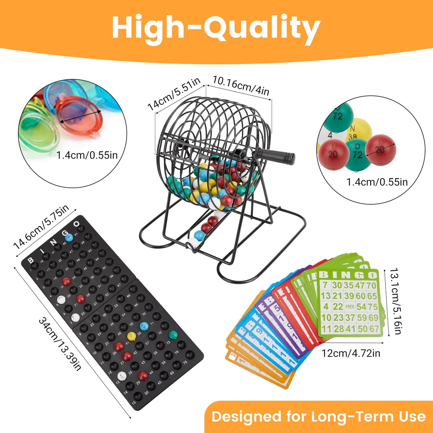 Dormercy Bingo Game Set – Complete 6-inch Steel Cage Kit with 75 Balls, 50 Cards, 300 Chips