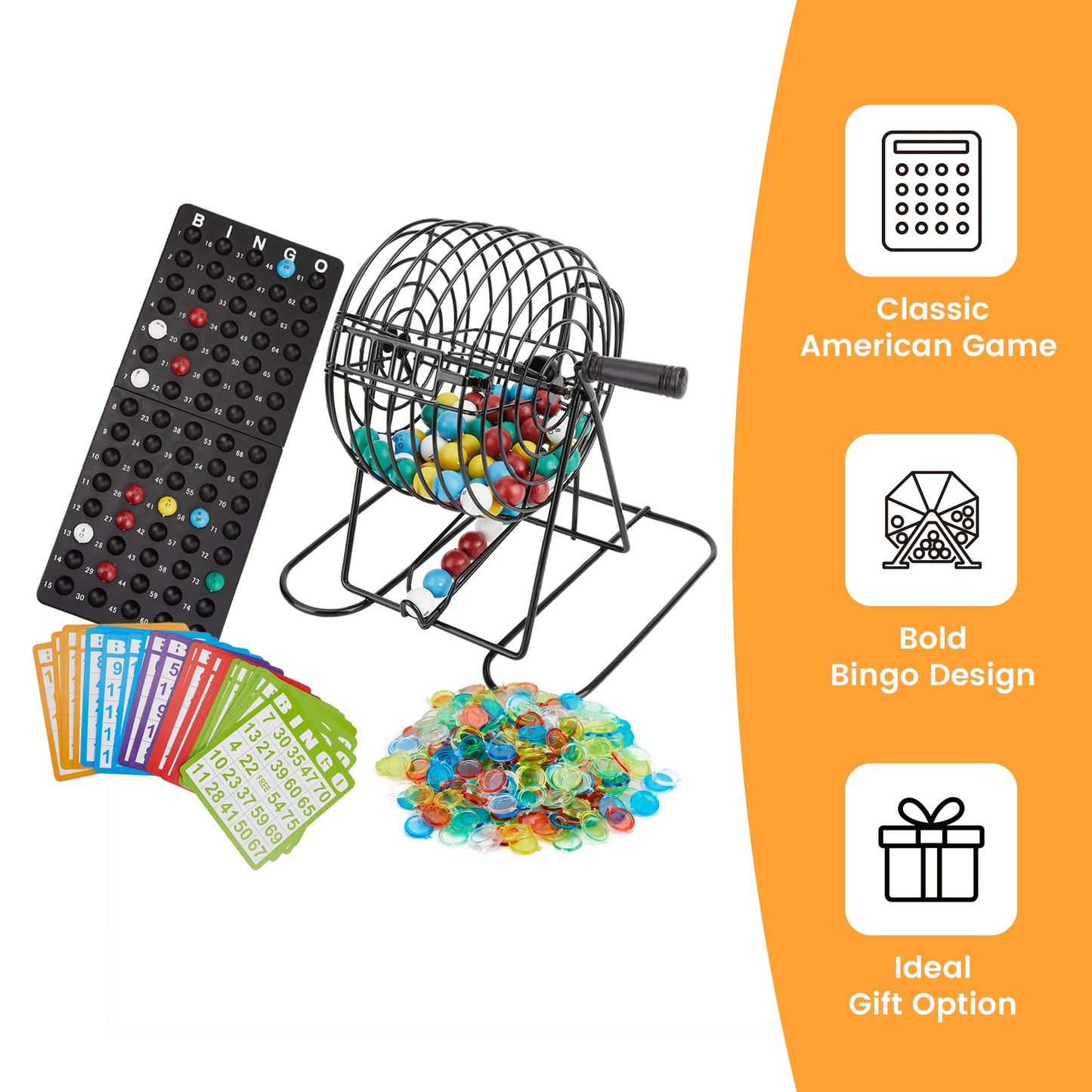 Dormercy Bingo Game Set – Complete 6-inch Steel Cage Kit with 75 Balls, 50 Cards, 300 Chips