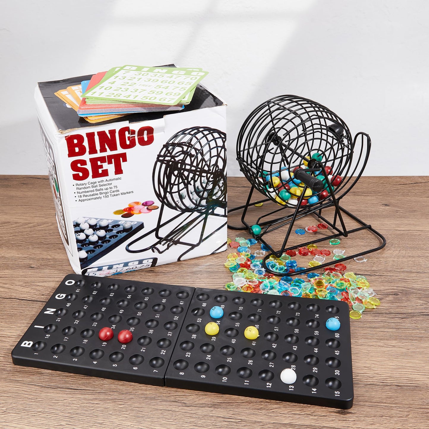 Dormercy Bingo Game Set – Complete 6-inch Steel Cage Kit with 75 Balls, 50 Cards, 300 Chips