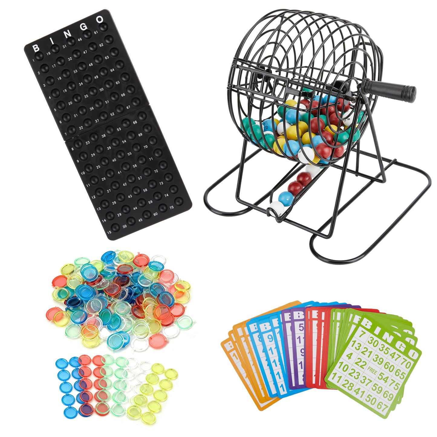 Dormercy Bingo Game Set – Complete 6-inch Steel Cage Kit with 75 Balls, 50 Cards, 300 Chips