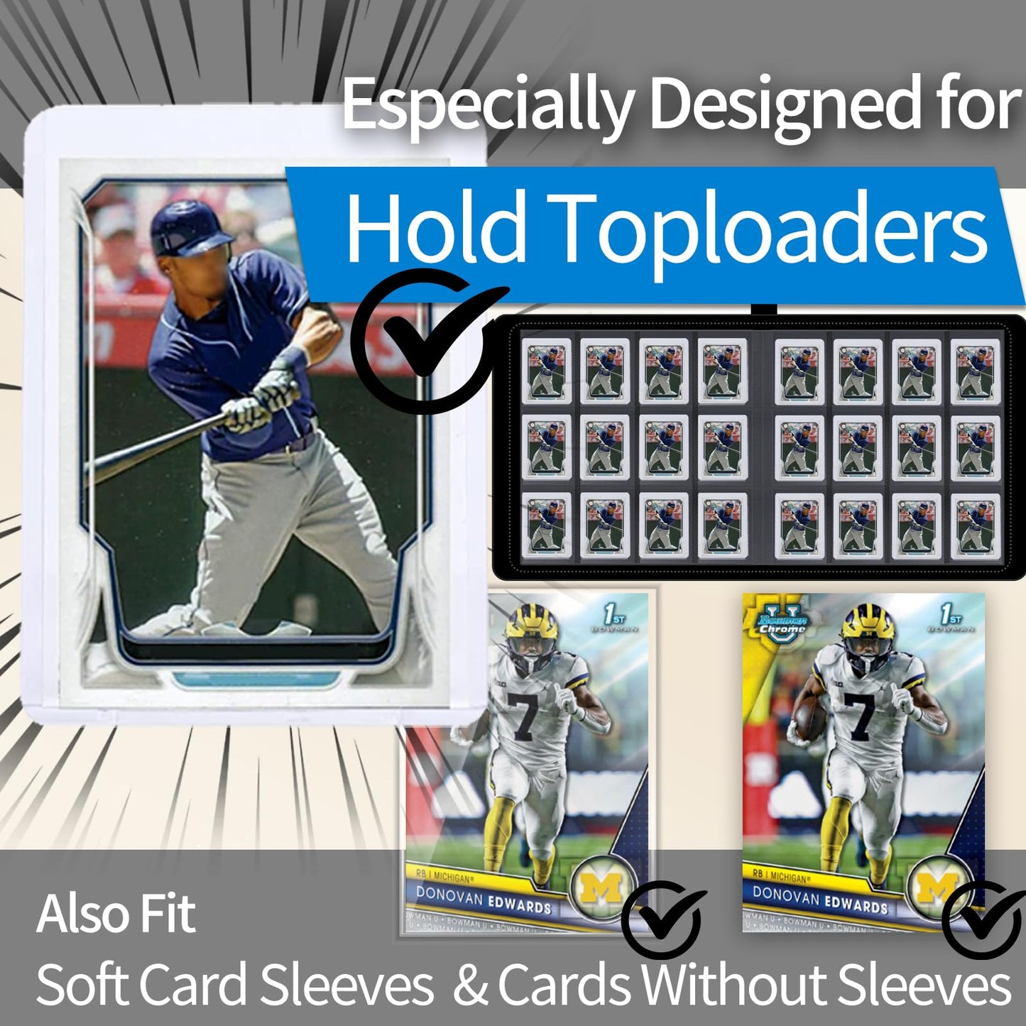 Dosanlues Toploader Binder 12 Pockets – 432-Card Capacity, Black, 3x4 Card Holder Compatible