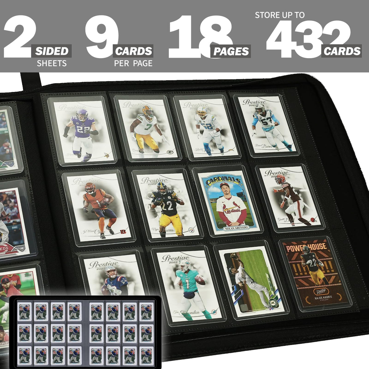 Dosanlues Toploader Binder 12 Pockets – 432-Card Capacity, Black, 3x4 Card Holder Compatible