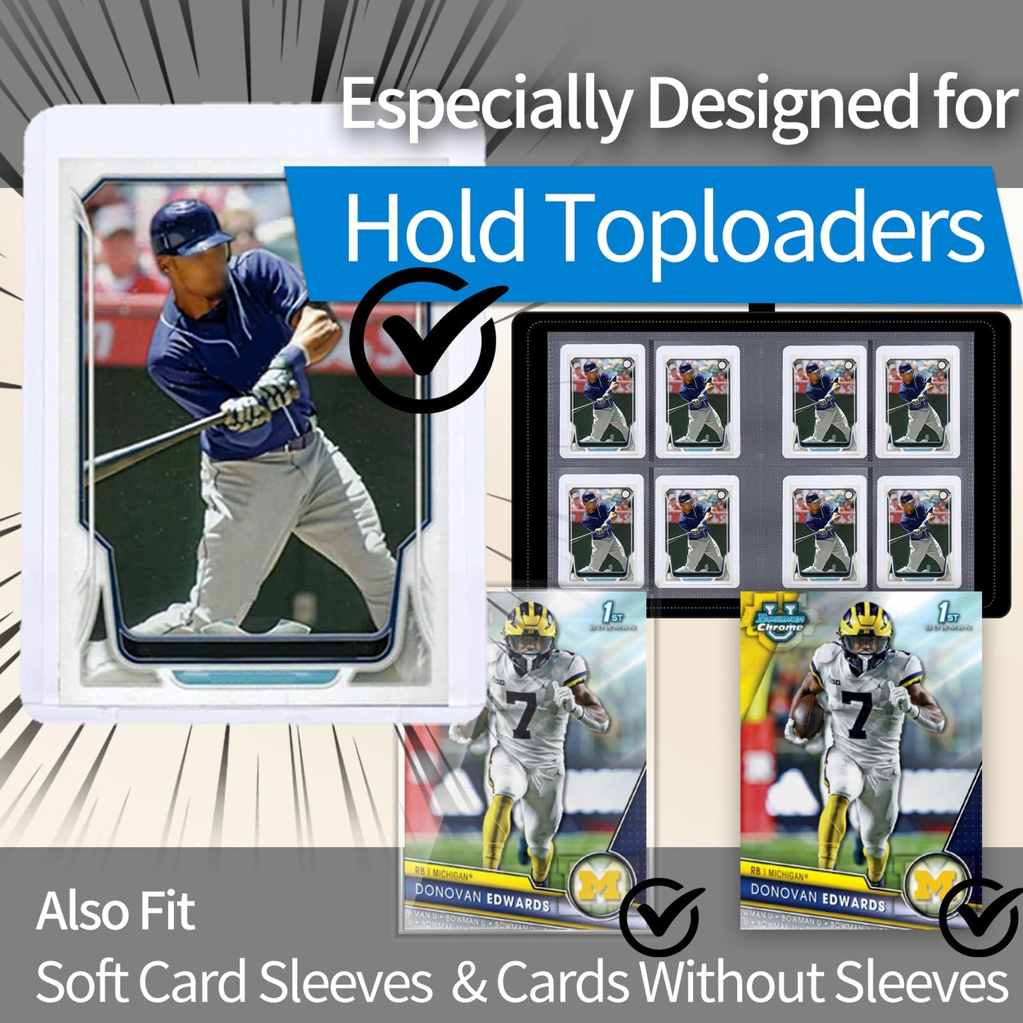 Dosanlues Toploaders Binder – Portable 80-Pocket Trading Card Album (Red)