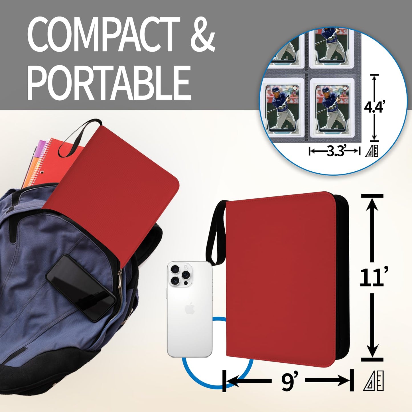 Dosanlues Toploaders Binder – Portable 80-Pocket Trading Card Album (Red)