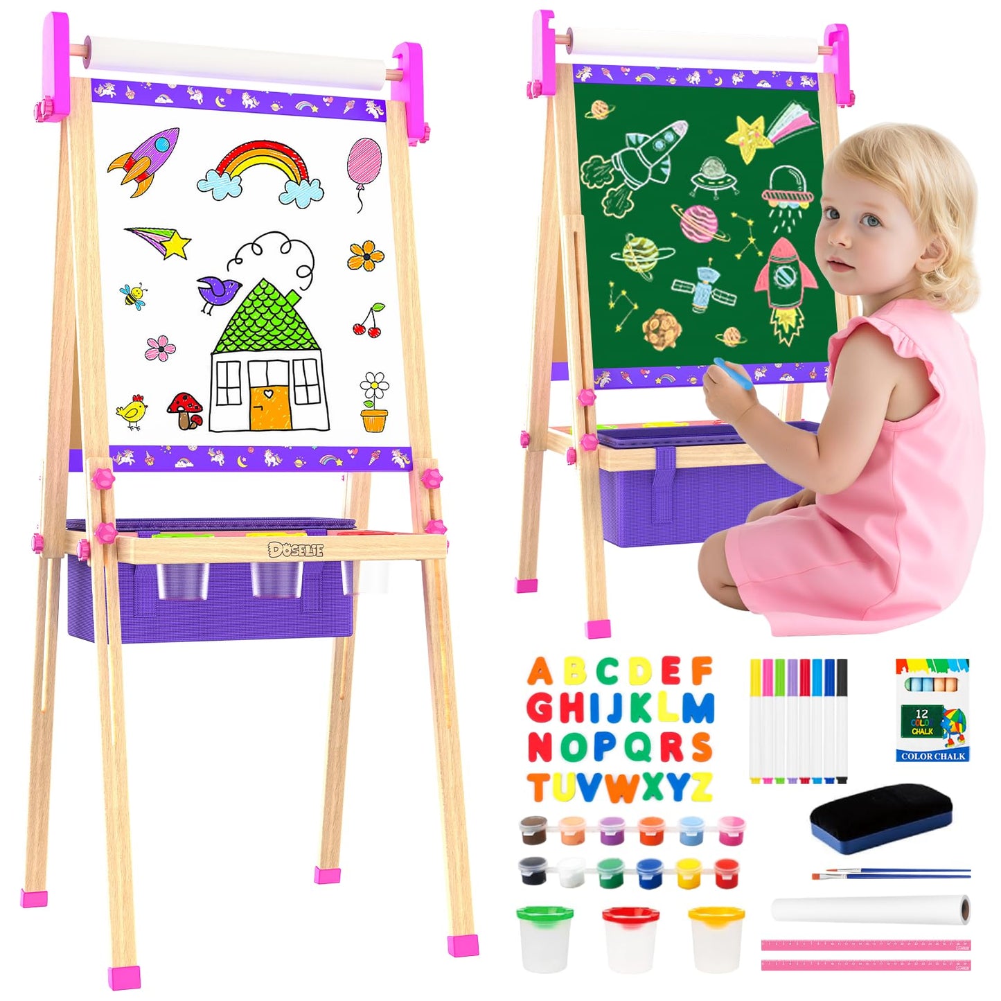 Doselie Art Easel for Kids 4-8 – All-in-One Art Set with Paper Roll