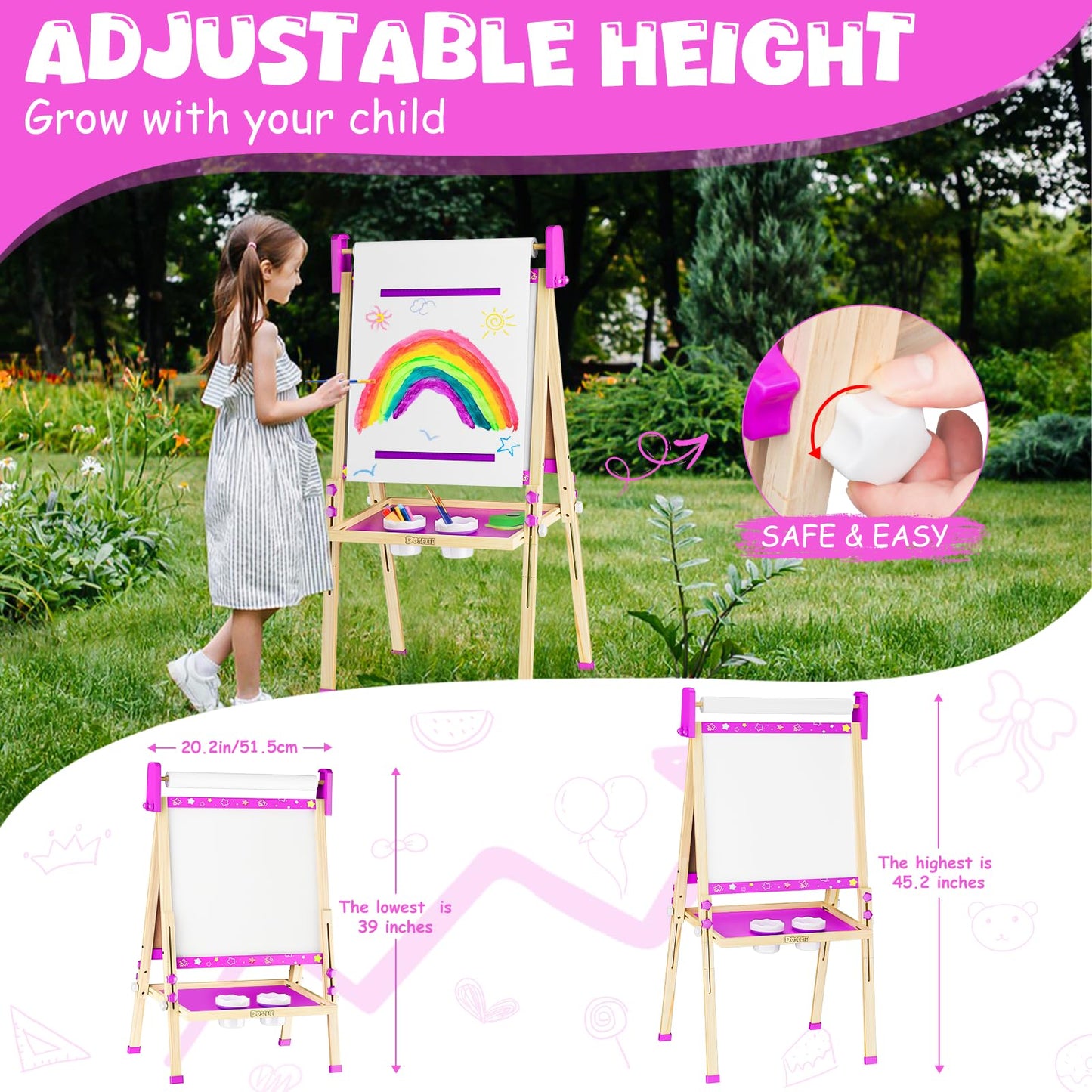 Doselie Kids Easel – 3-in-1 Adjustable Art Easel with Paper Roll