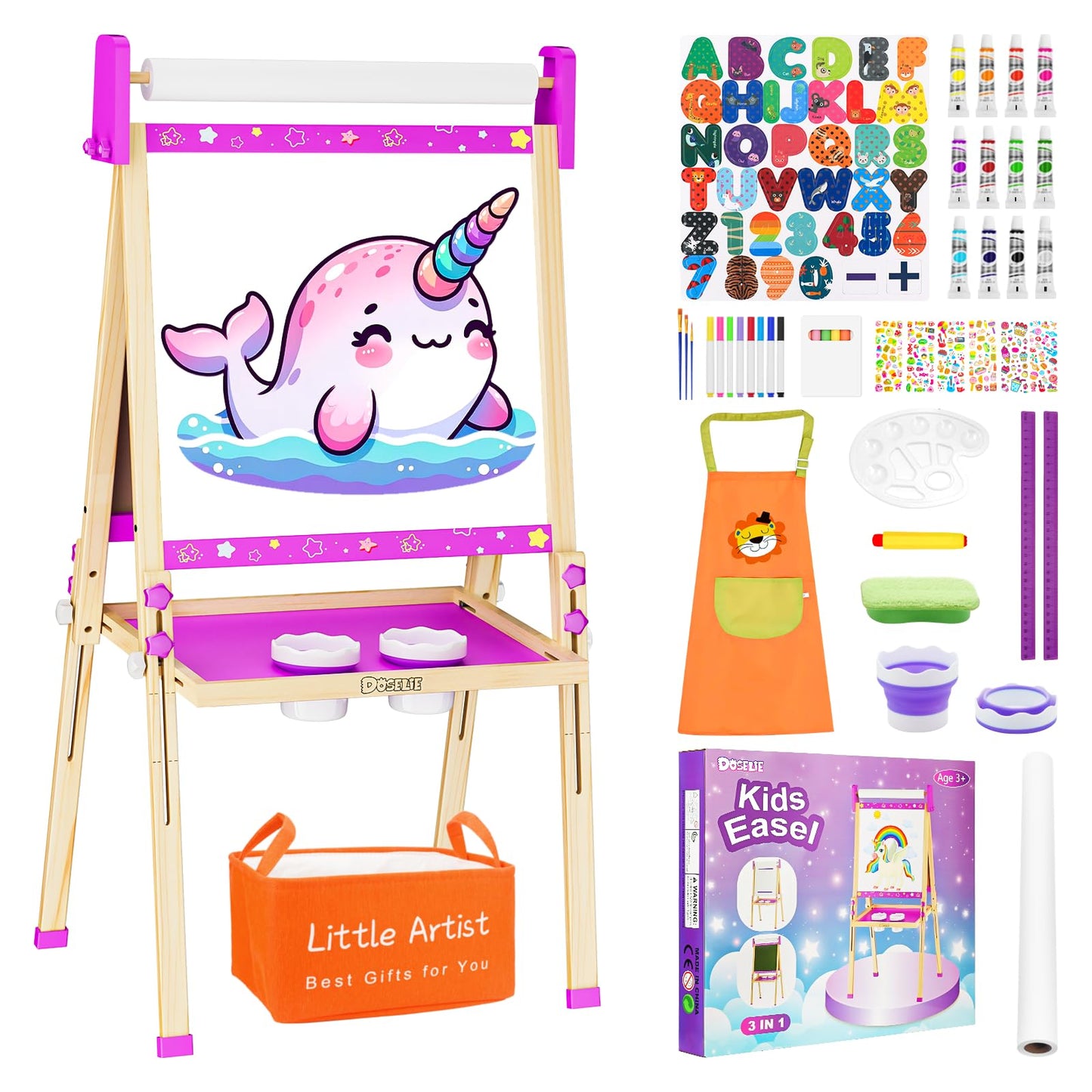 Doselie Kids Easel – 3-in-1 Adjustable Art Easel with Paper Roll