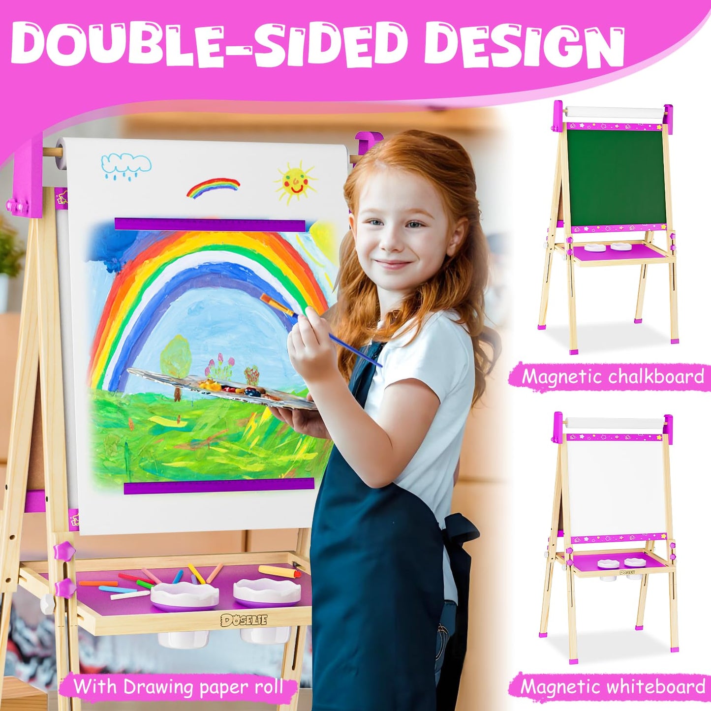 Doselie Kids Easel – 3-in-1 Adjustable Art Easel with Paper Roll