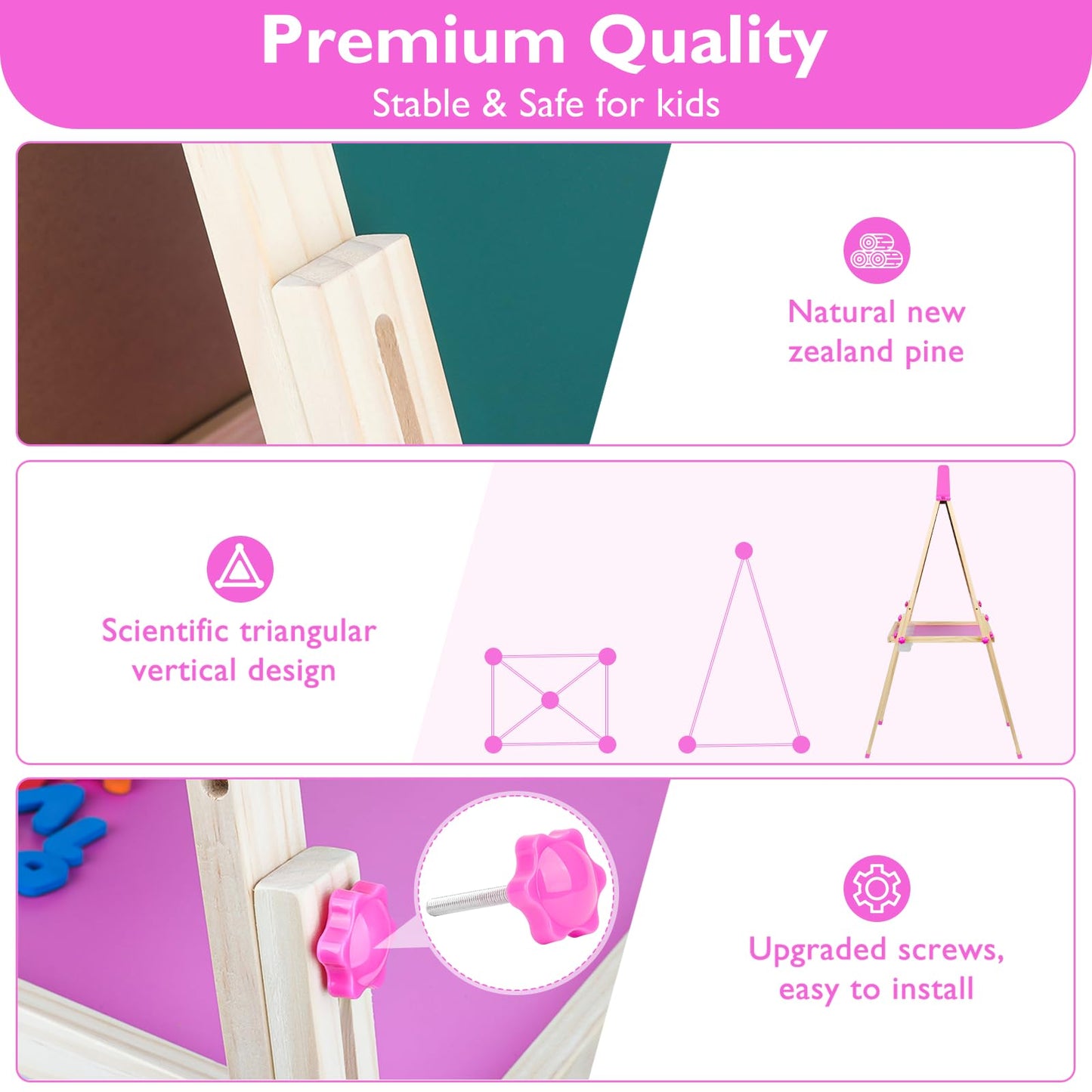 Doselie Kids Easel – Adjustable Double-Sided Magnetic Art Easel with Paper Roll