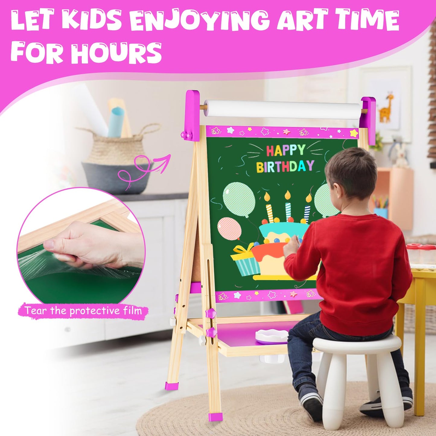 Doselie Kids Easel – 3-in-1 Adjustable Art Easel with Paper Roll
