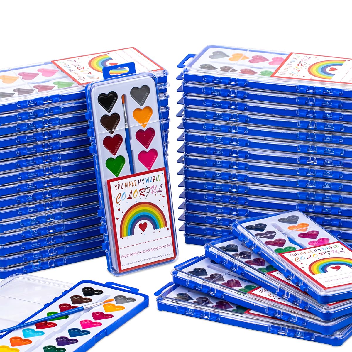 DOSEWART 36-Pack Heart Watercolor Set with Brush – Kids Art Supplies, Valentines & Classroom Pack