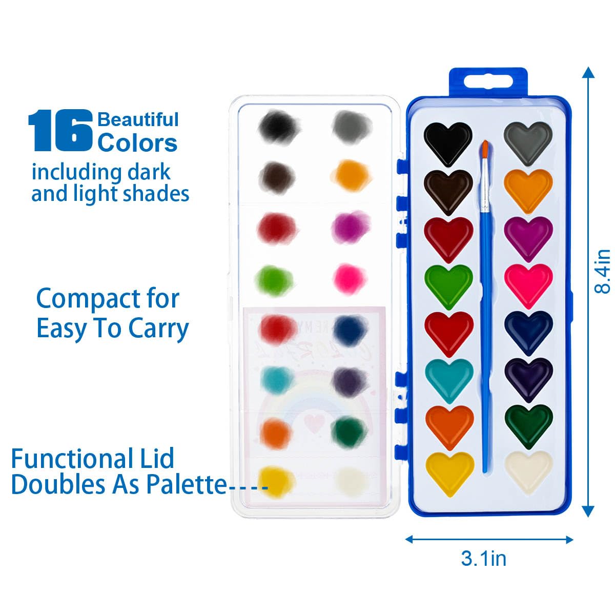 DOSEWART 36-Pack Heart Watercolor Set with Brush – Kids Art Supplies, Valentines & Classroom Pack
