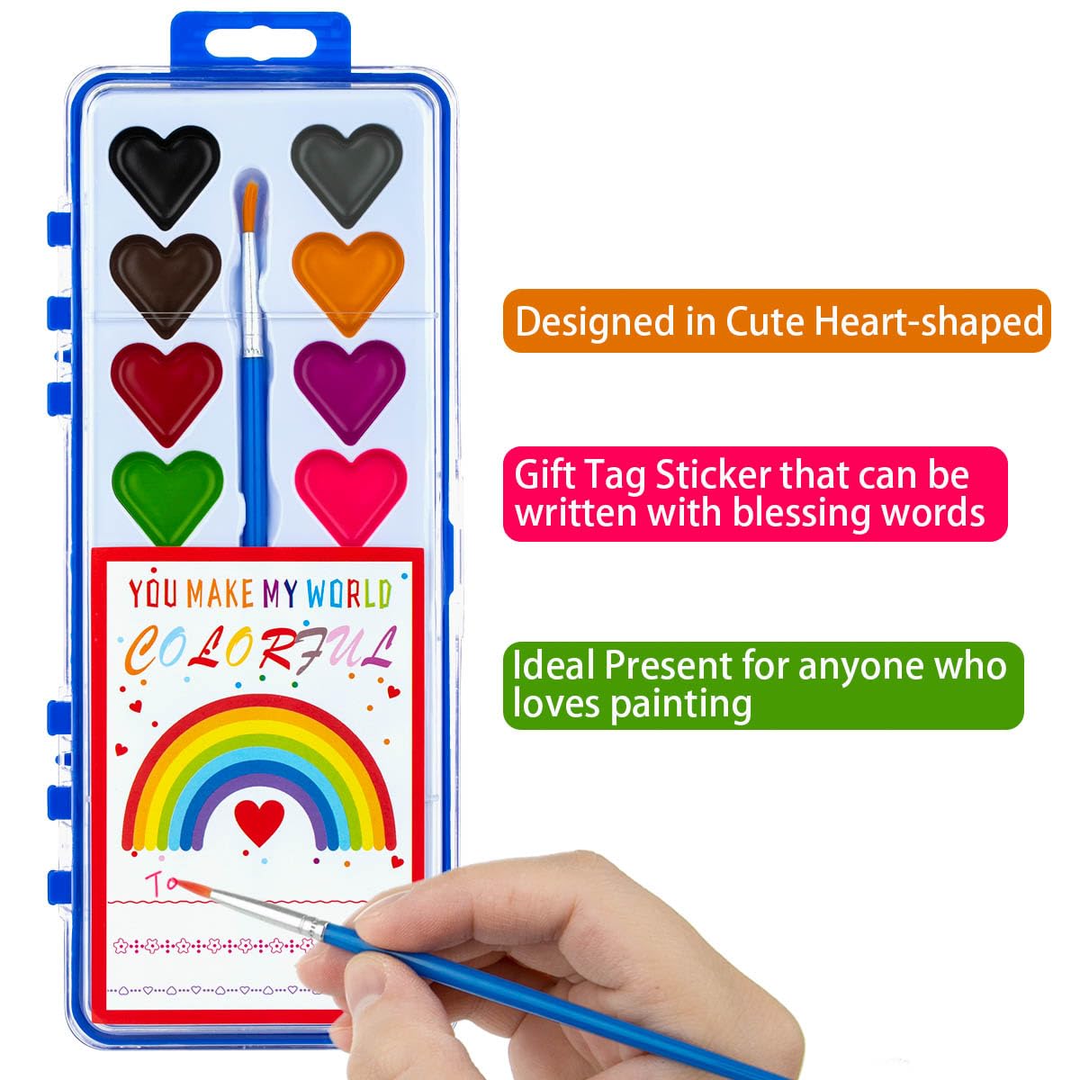 DOSEWART 36-Pack Heart Watercolor Set with Brush – Kids Art Supplies, Valentines & Classroom Pack