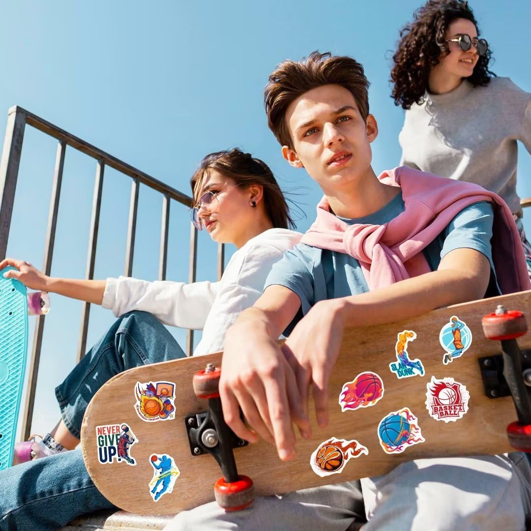 DothRayan Basketball Stickers - 100 Vinyl Waterproof Stickers for Water Bottles, Laptops & Skateboards