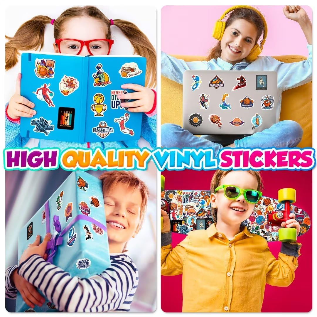 DothRayan Basketball Stickers - 100 Vinyl Waterproof Stickers for Water Bottles, Laptops & Skateboards