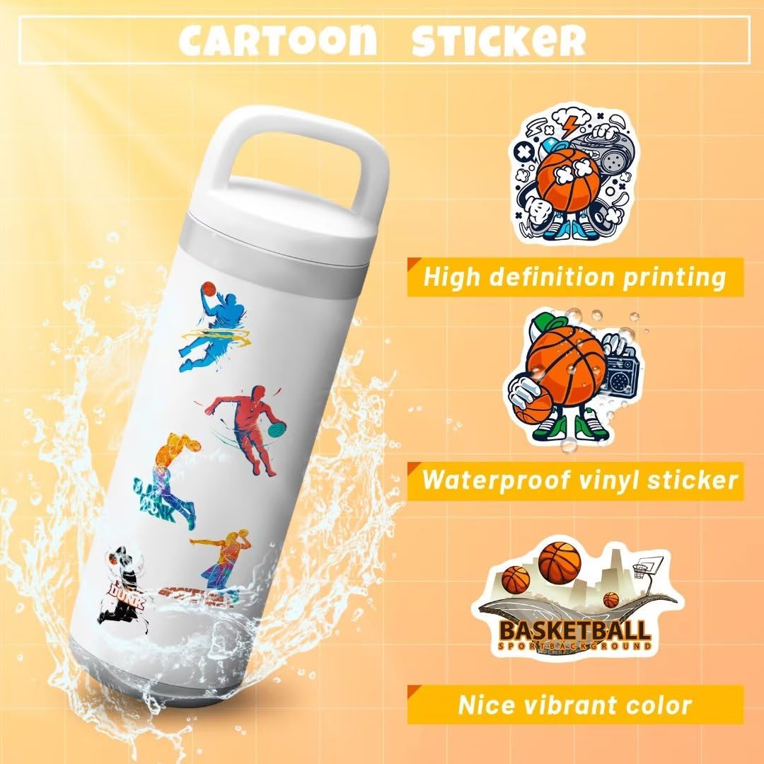 DothRayan Basketball Stickers - 100 Vinyl Waterproof Stickers for Water Bottles, Laptops & Skateboards