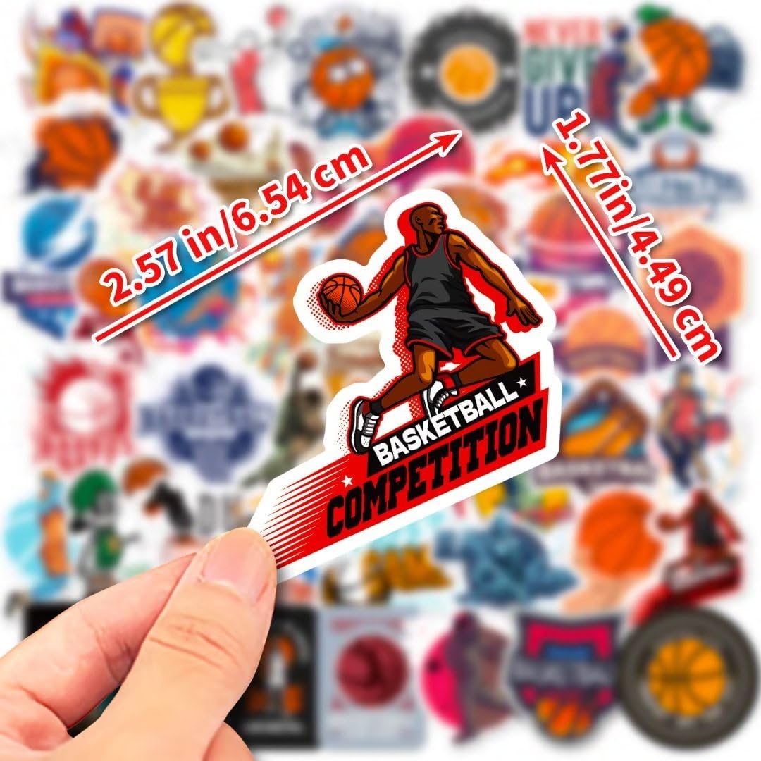 DothRayan Basketball Stickers - 100 Vinyl Waterproof Stickers for Water Bottles, Laptops & Skateboards