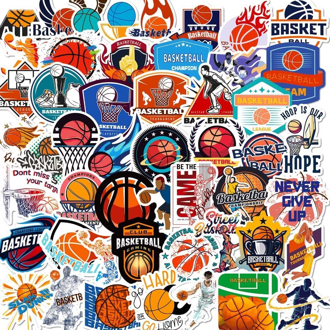 DothRayan Basketball Stickers - 100 Vinyl Waterproof Stickers for Water Bottles, Laptops & Skateboards