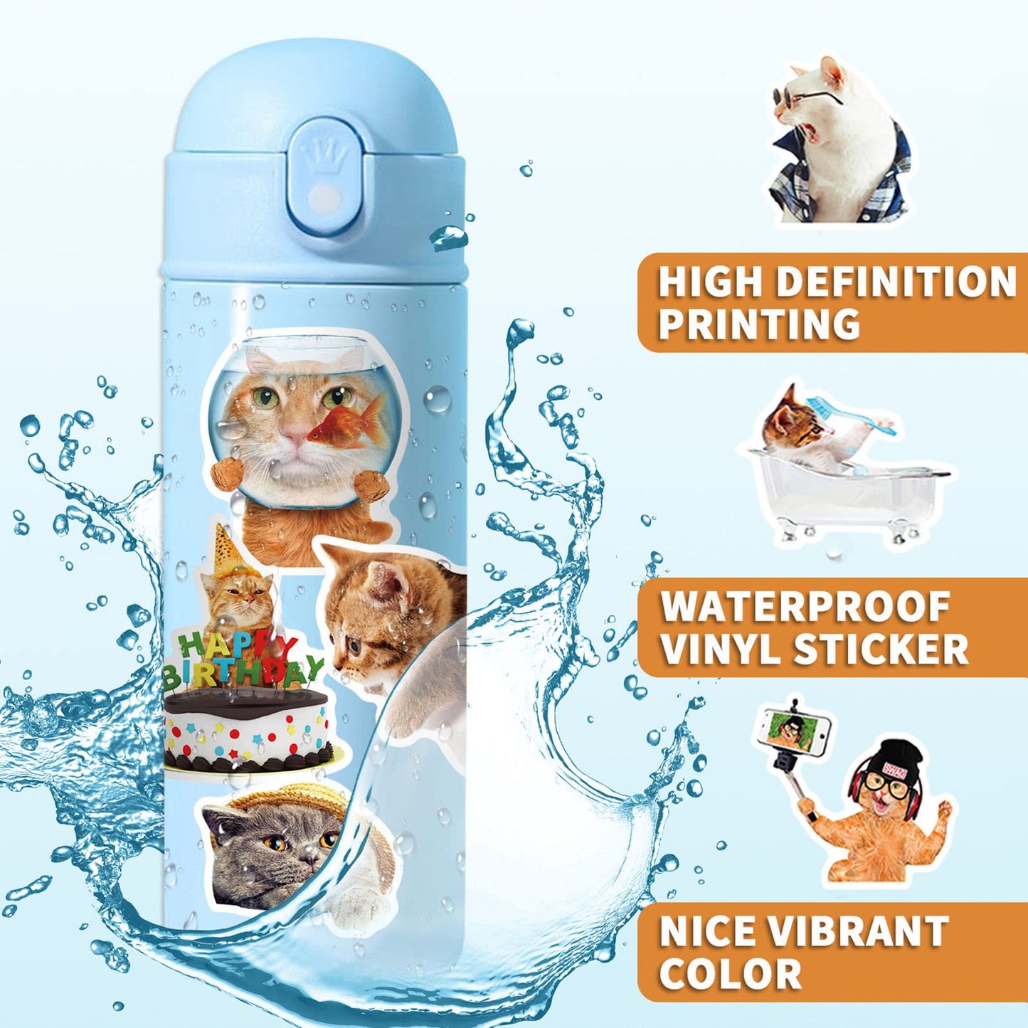 DothRayan Cat Stickers – 100 Pcs Vinyl Waterproof Sticker Pack for Laptops & More