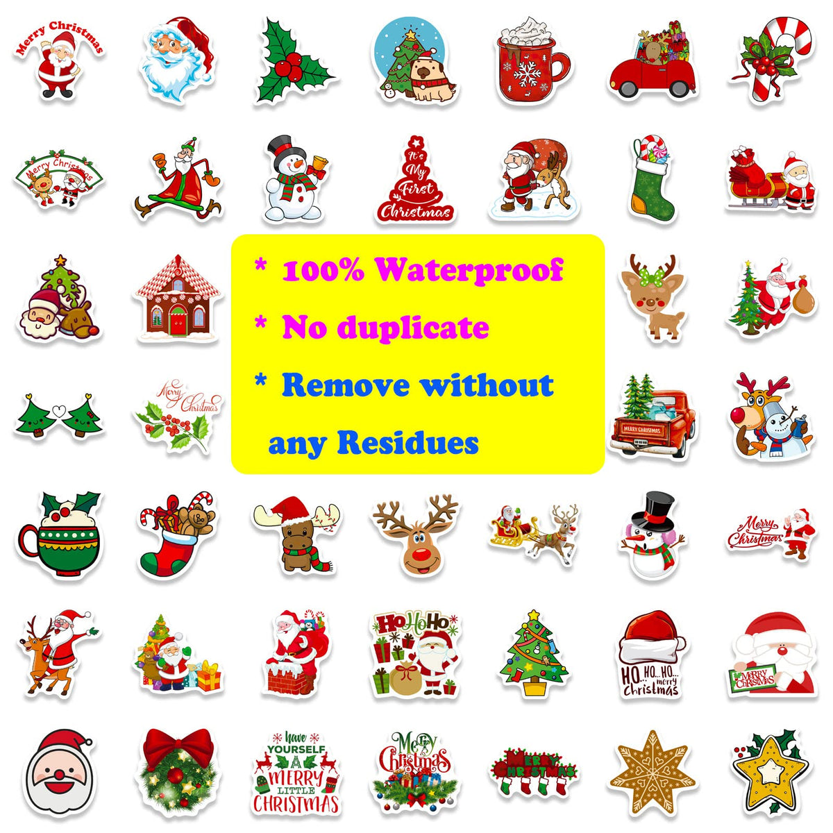 DothRayan Christmas Theme Stickers – 100 Pcs Vinyl Waterproof Holiday Stickers for Envelopes, Gifts & Crafts