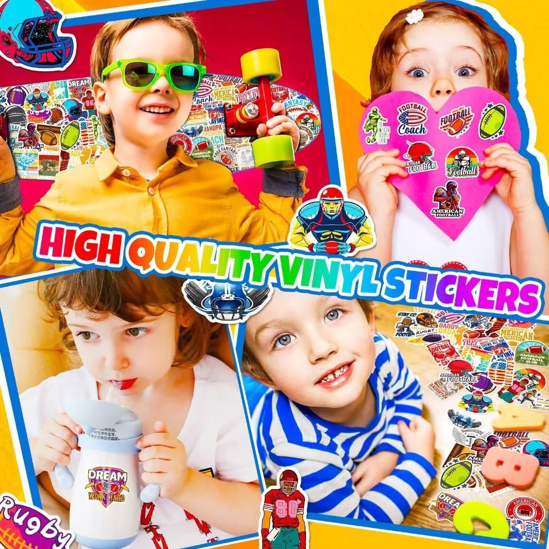 DothRayan Football Stickers - 100 Pcs Waterproof Vinyl Decals for Water Bottles, Laptops, Skateboards