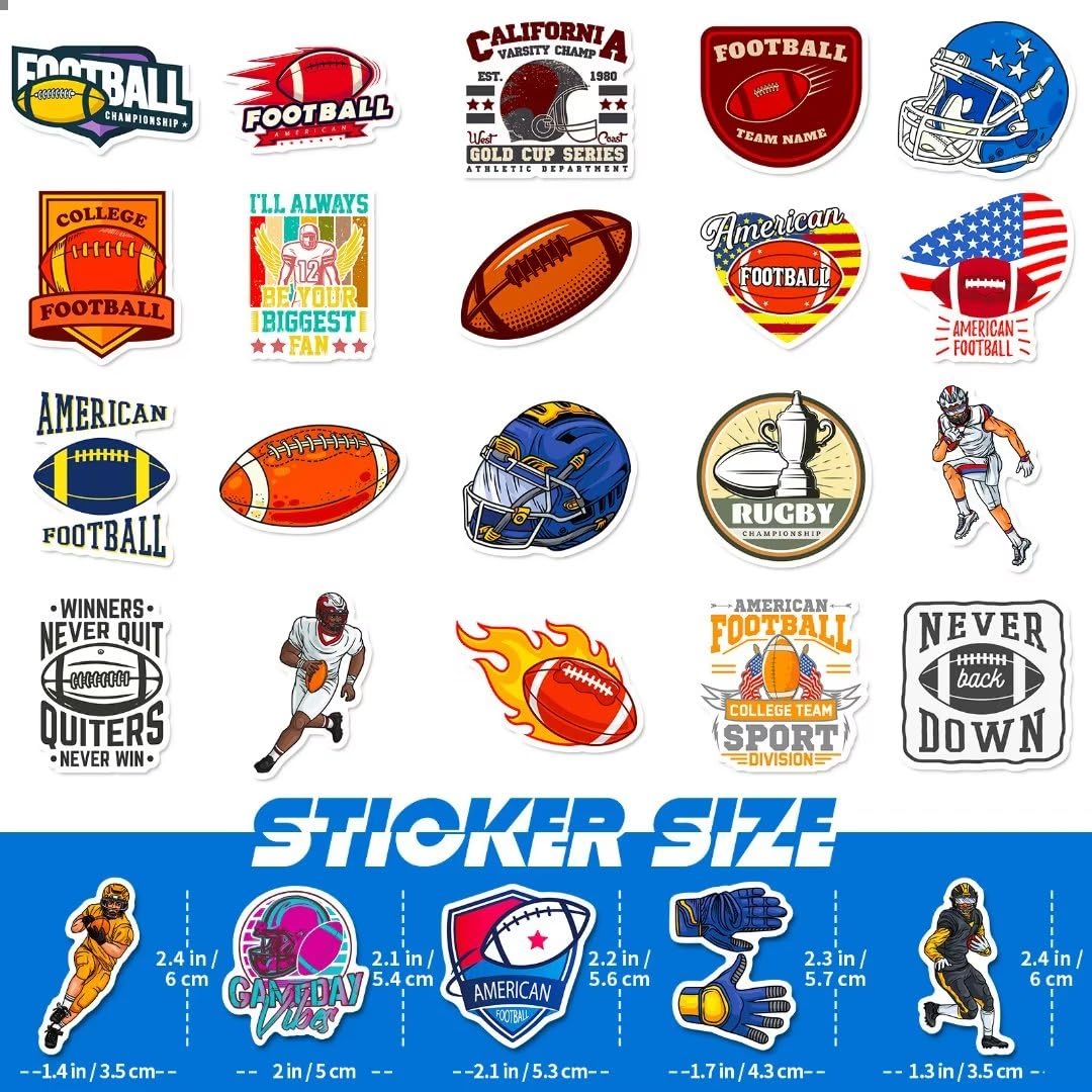 DothRayan Football Stickers - 100 Pcs Waterproof Vinyl Decals for Water Bottles, Laptops, Skateboards