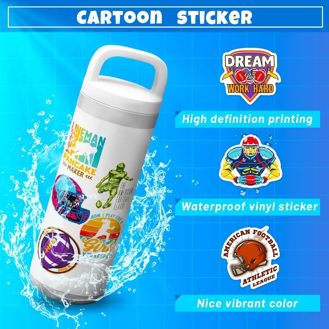 DothRayan Football Stickers - 100 Pcs Waterproof Vinyl Decals for Water Bottles, Laptops, Skateboards