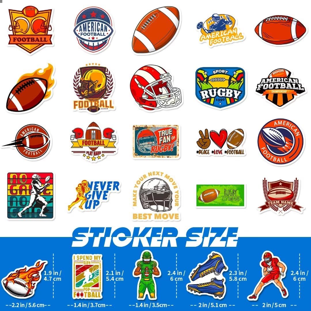 DothRayan Football Stickers - 100 Pcs Waterproof Vinyl Decals for Water Bottles, Laptops, Skateboards