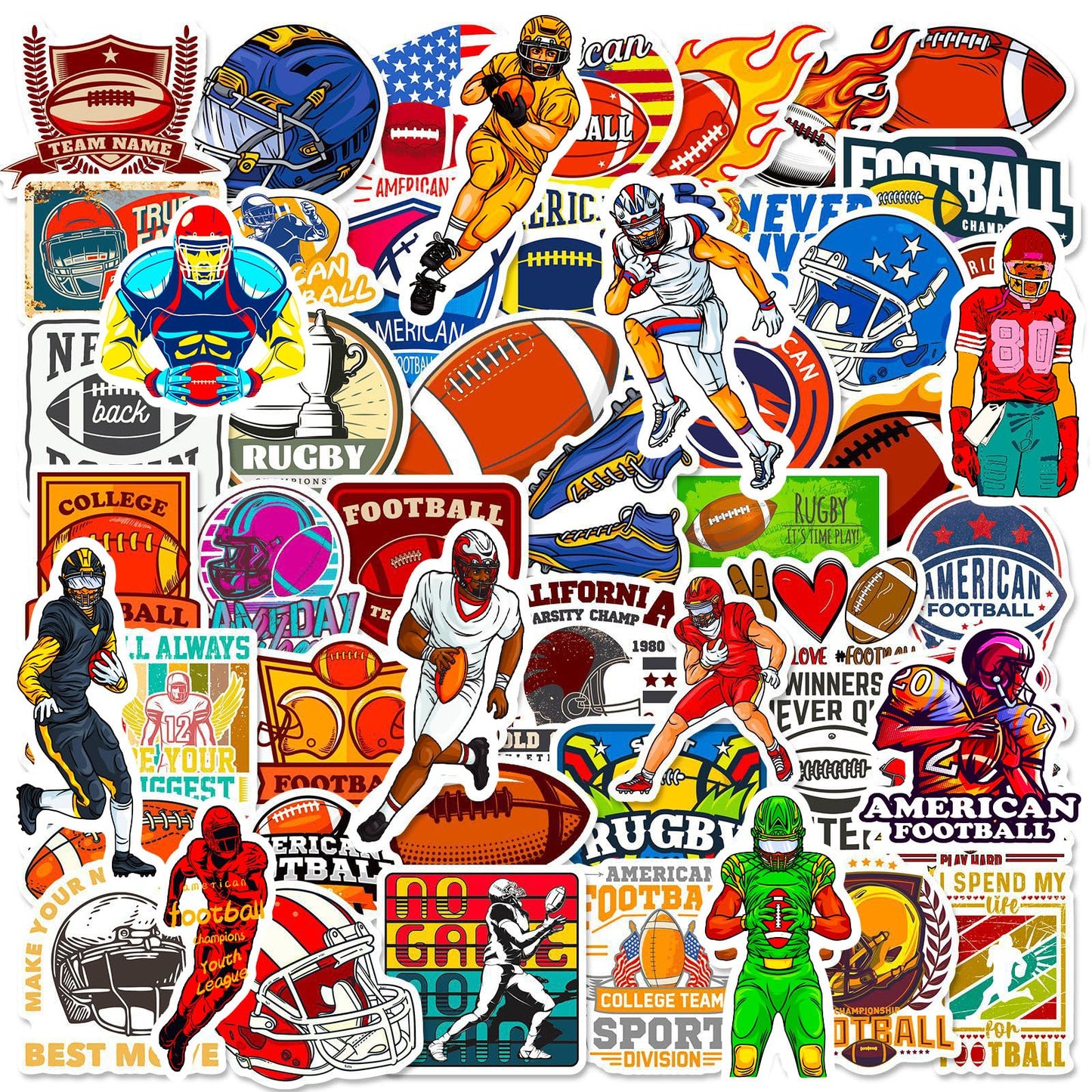 DothRayan Football Stickers - 100 Pcs Waterproof Vinyl Decals for Water Bottles, Laptops, Skateboards