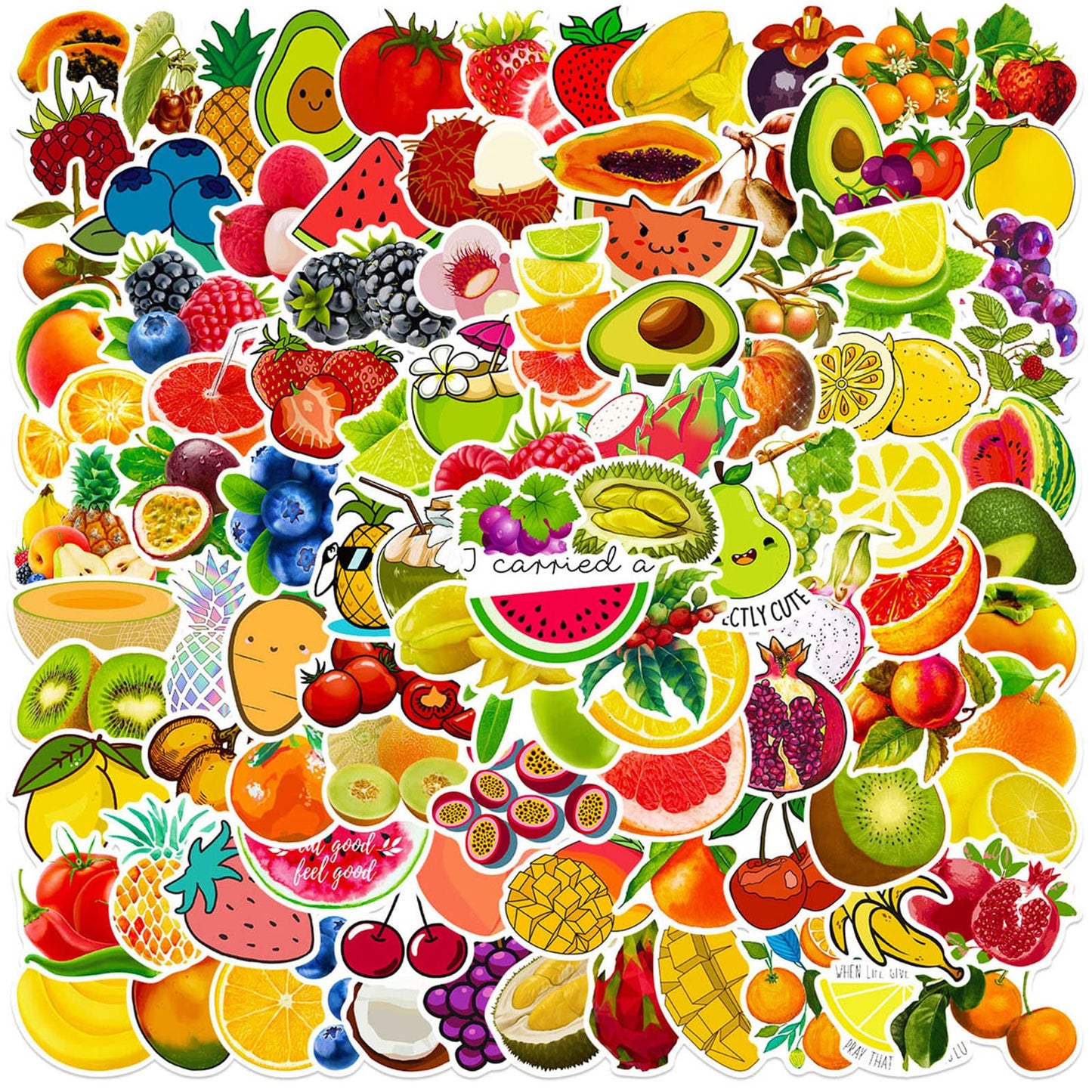 DothRayan Fruit Stickers Pack – 100 Pcs VSCO Waterproof Sticker Set for Water Bottles, Laptops, Luggage