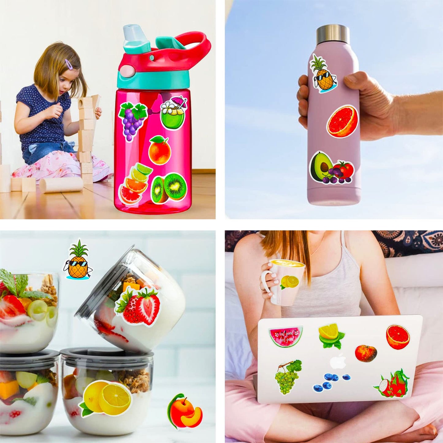DothRayan Fruit Stickers Pack – 100 Pcs VSCO Waterproof Sticker Set for Water Bottles, Laptops, Luggage