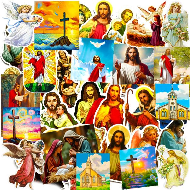 DothRayan Jesus Christian Stickers – 65-Piece Waterproof Vinyl Cross Sticker Pack for Laptops, Water Bottles & More