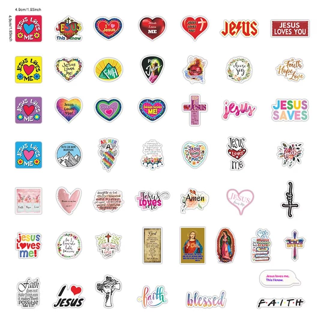 DothRayan Jesus Stickers Pack – 50Pcs Waterproof Vinyl Faith Stickers for Laptops, Water Bottles, Skates