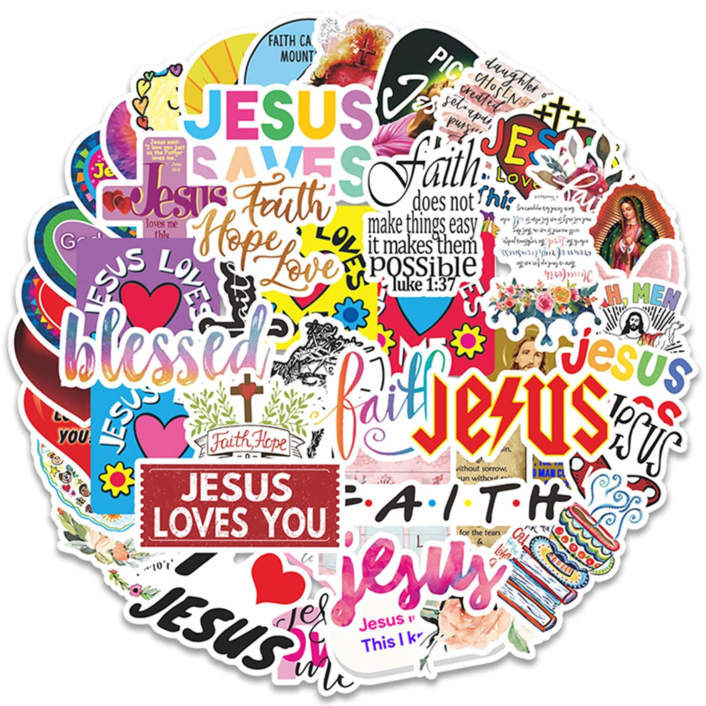 DothRayan Jesus Stickers Pack – 50Pcs Waterproof Vinyl Faith Stickers for Laptops, Water Bottles, Skates