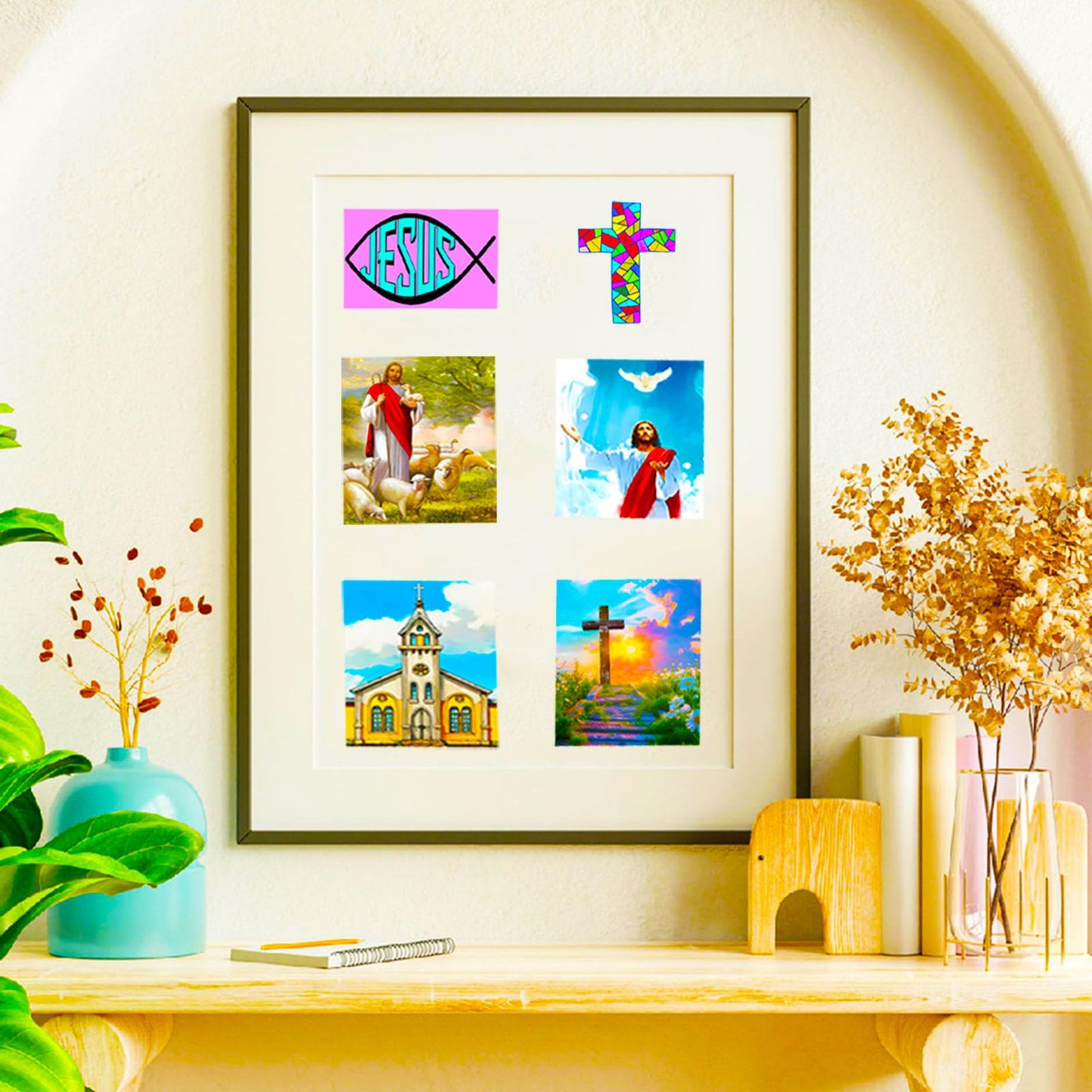 DothRayan Jesus Christian Stickers – 65-Piece Waterproof Vinyl Cross Sticker Pack for Laptops, Water Bottles & More