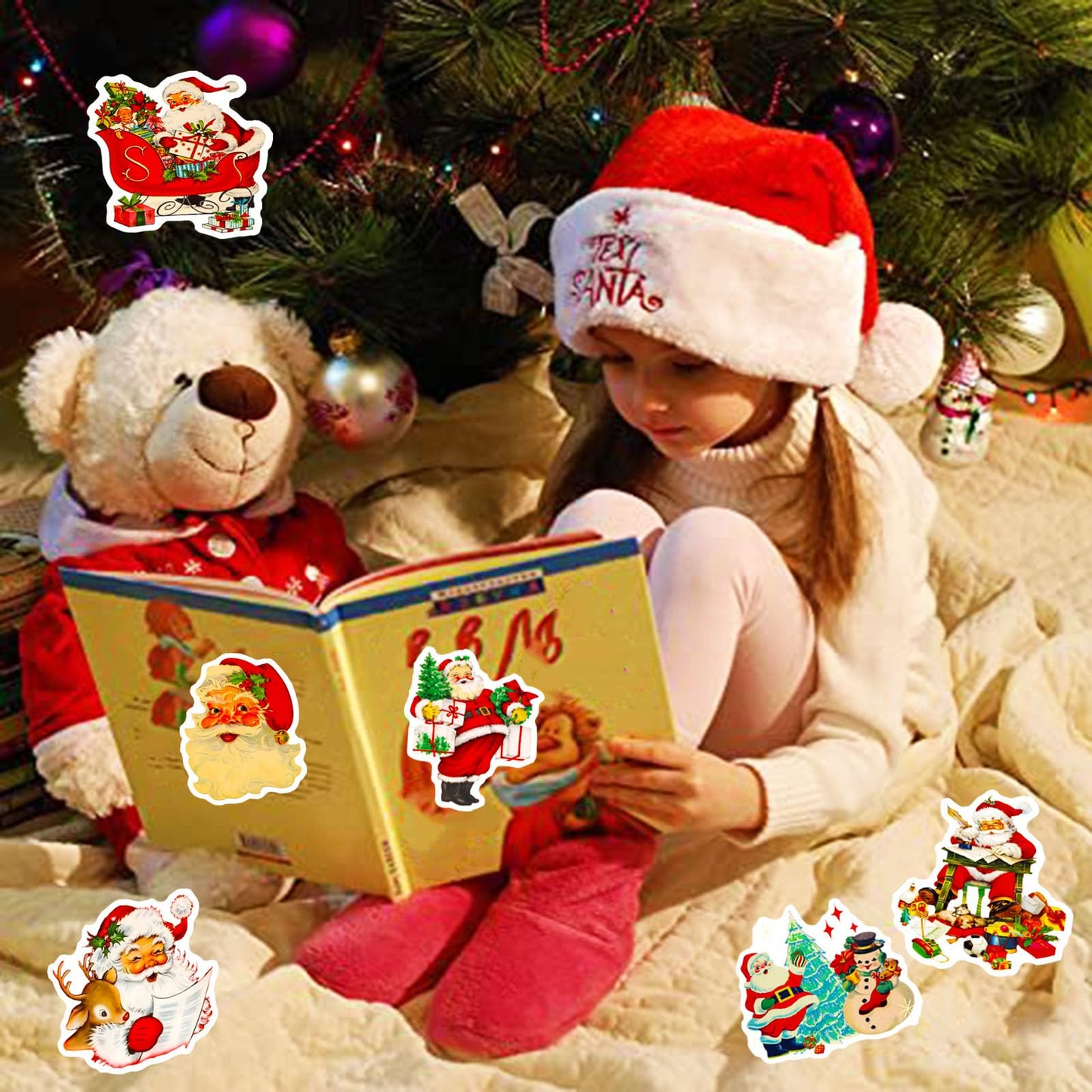 DothRayan 100Pcs Vintage Christmas Stickers – Waterproof VSCO Pack for Kids & Teens