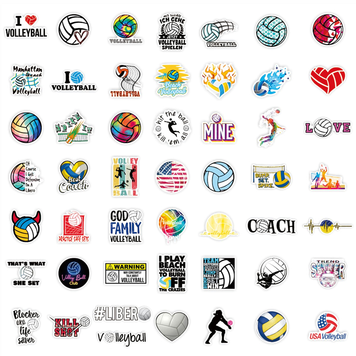 DothRayan Volleyball Stickers Pack – 100-Count Vinyl Waterproof Stickers for Water Bottles, Laptops & Gear