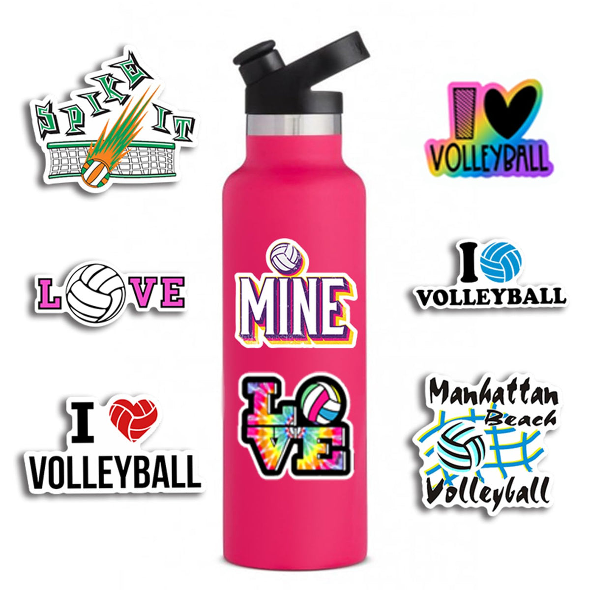DothRayan Volleyball Stickers Pack – 100-Count Vinyl Waterproof Stickers for Water Bottles, Laptops & Gear