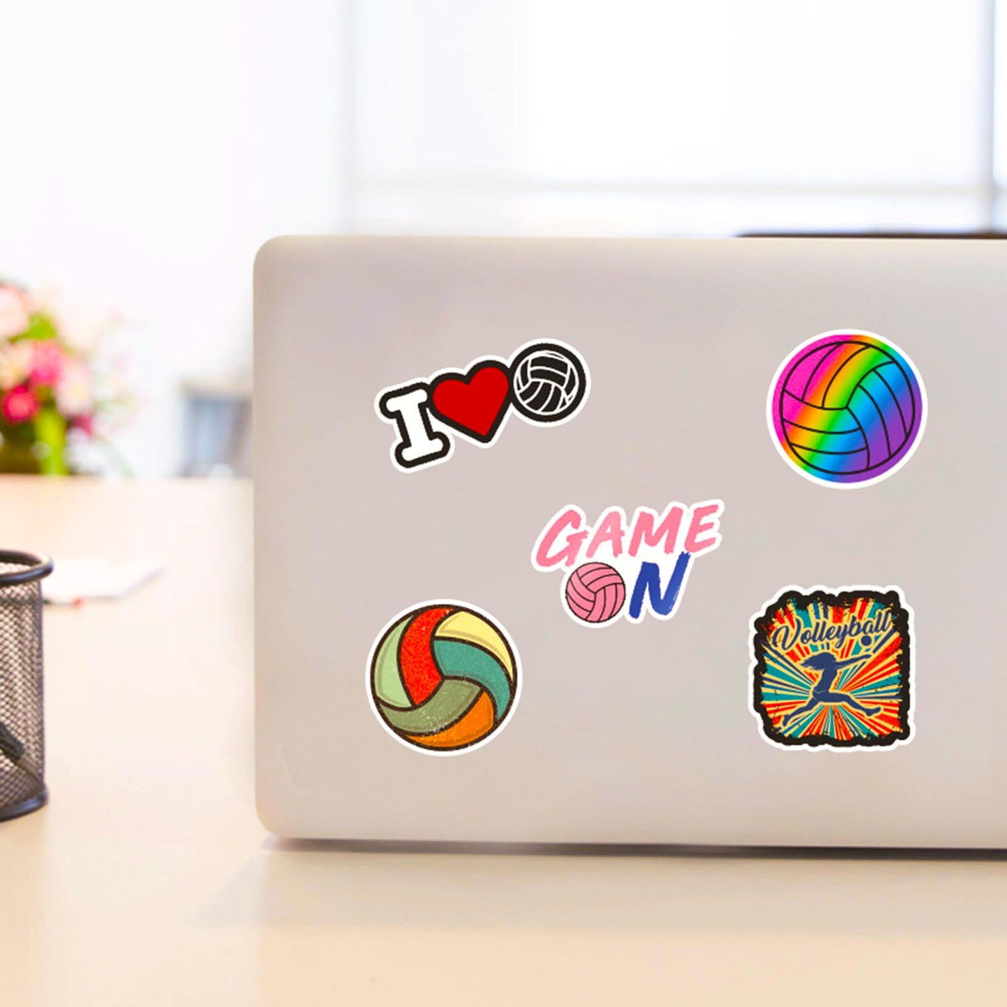 DothRayan Volleyball Stickers Pack – 100-Count Vinyl Waterproof Stickers for Water Bottles, Laptops & Gear