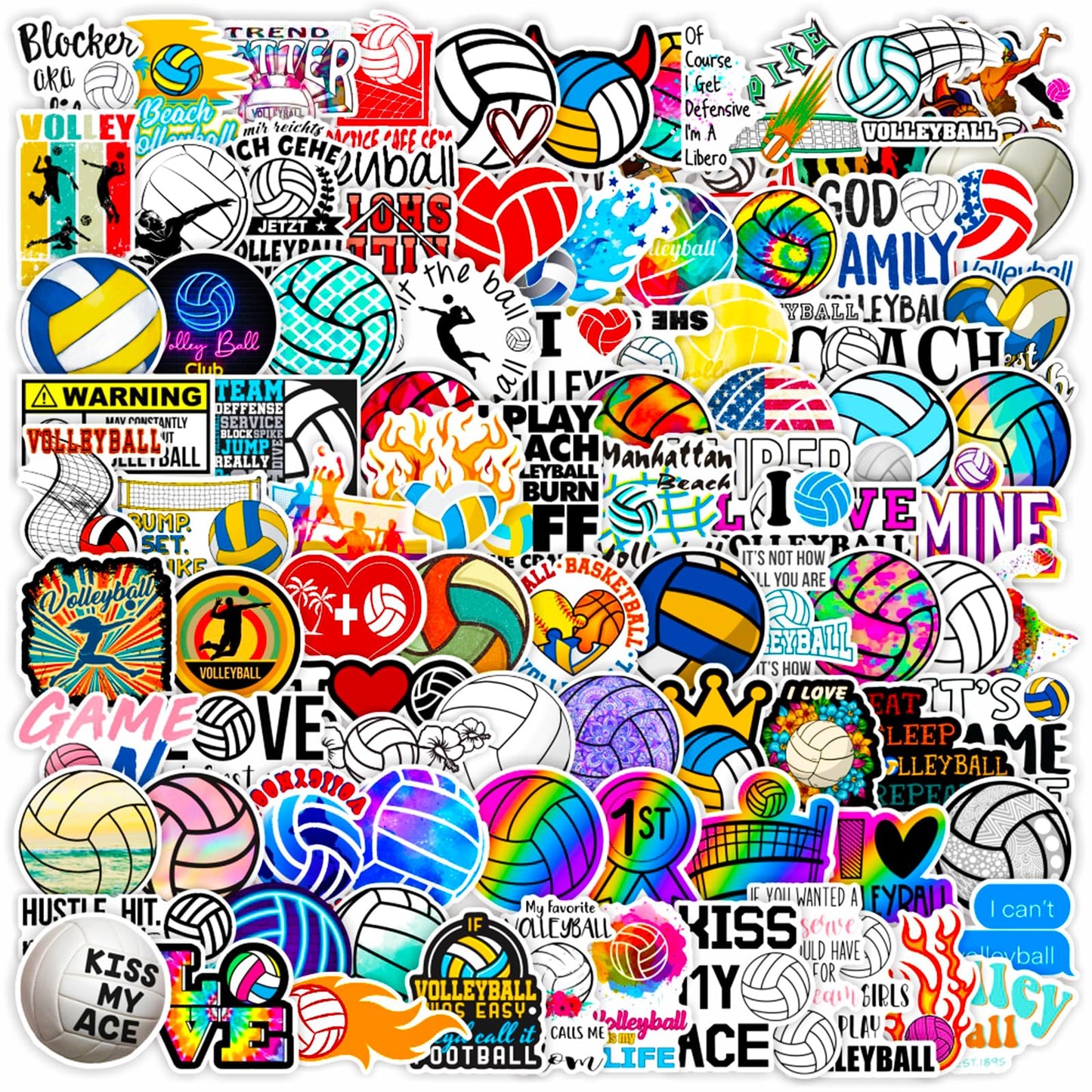 DothRayan Volleyball Stickers Pack – 100-Count Vinyl Waterproof Stickers for Water Bottles, Laptops & Gear