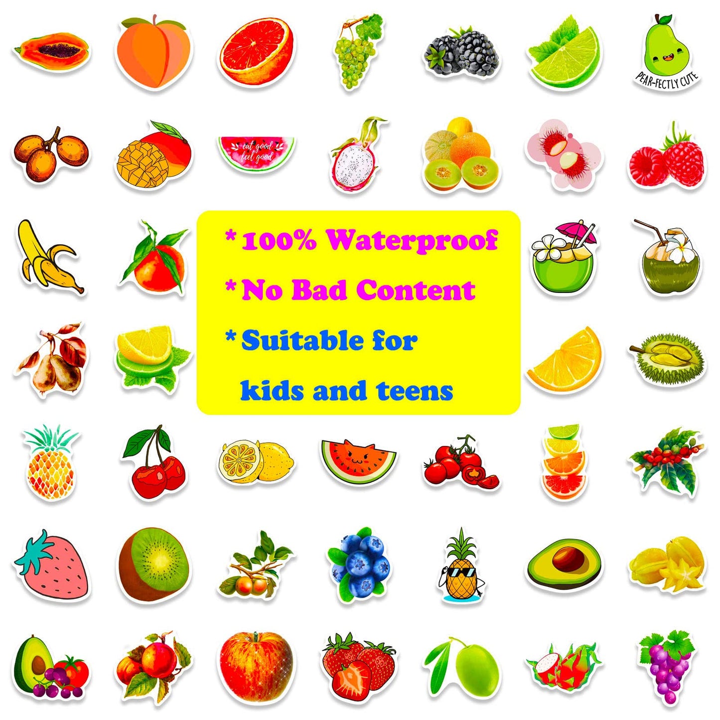 DothRayan Fruit Stickers Pack – 100 Pcs VSCO Waterproof Sticker Set for Water Bottles, Laptops, Luggage